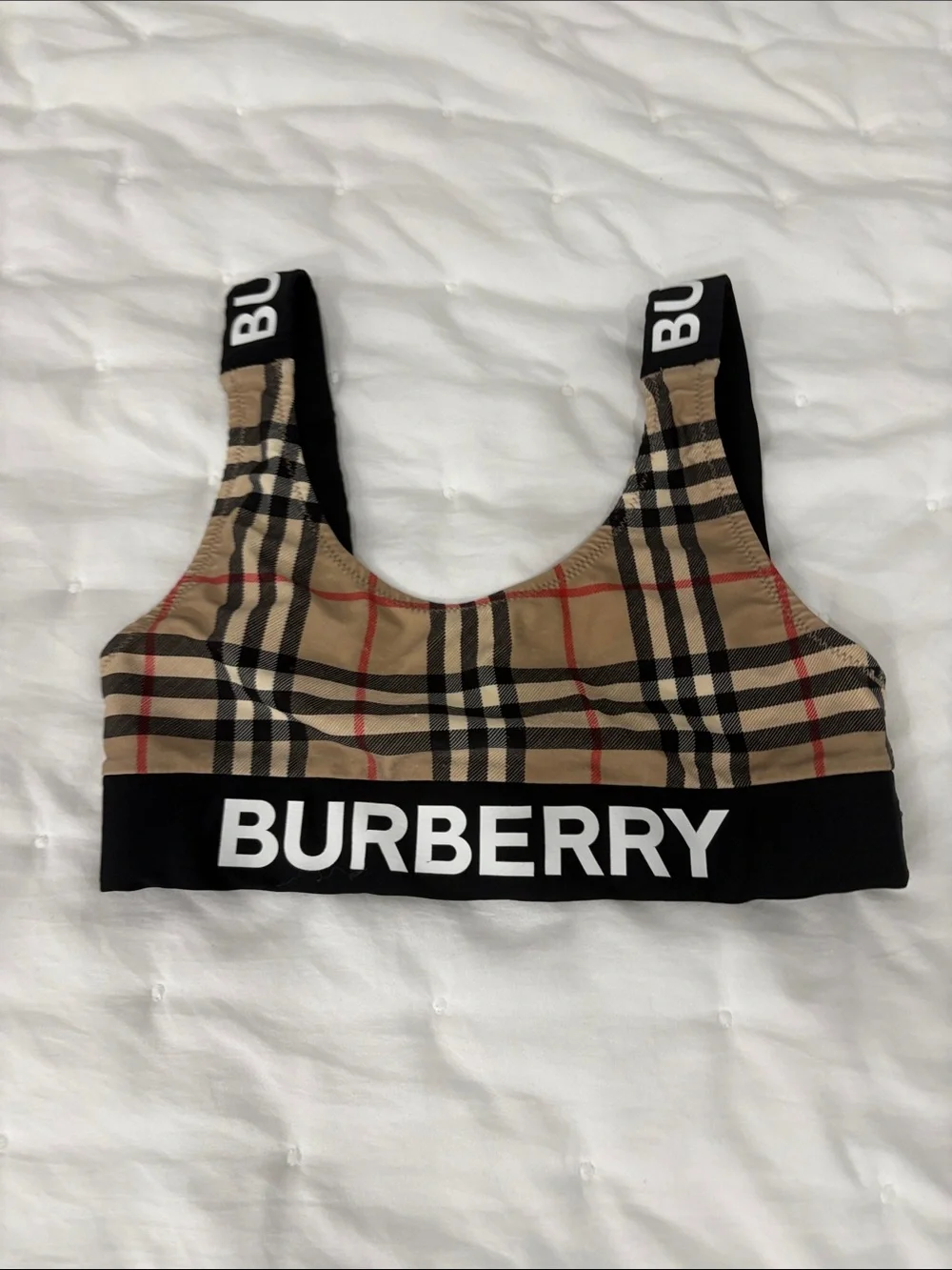 Burberry Beige Nova Check Logo Bralette with Black Band